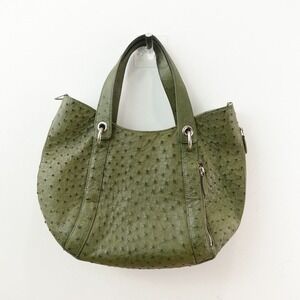 Vintage JRA Genuine‎ Ostrich Leather Crescent Tote Bag L Olive Preppy JAPAN 276